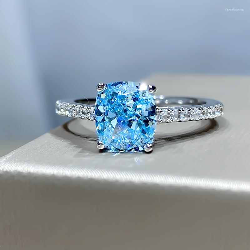 

Cluster Rings 1 Sea Blue Treasure Ring Radian Cut And Burst 925 Sterling Silver Imported High Carbon Diamonds