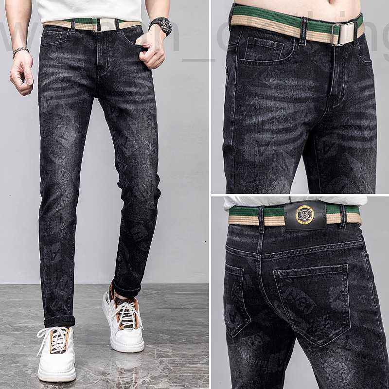 

Men's Jeans Designer 2022 autumn and winter new style printed jeans men's fashion brand black trousers slim pants Korean version trend OGTY, Black m793