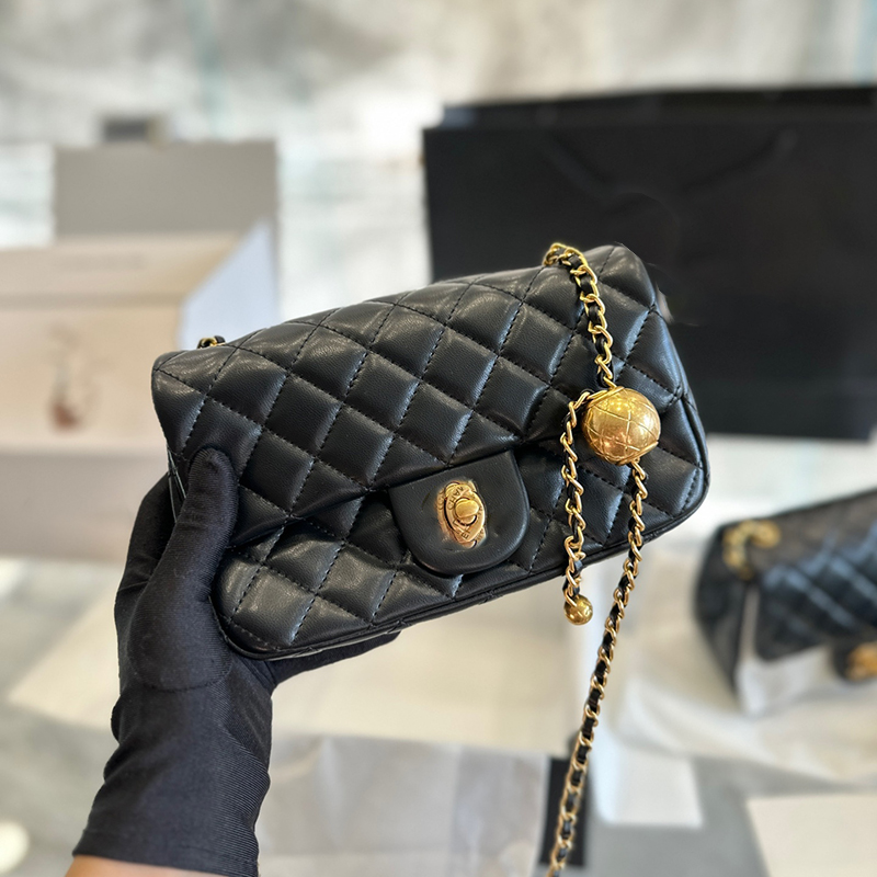 

Square Fat Shoulde Crossbody Handbag Classic Flap Bag Thick&Thin Metal Chain Color Diamond Small Black Gold Ball WOC Adjustable Length Designer Luxury Women's Bag