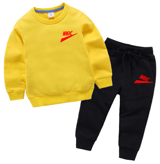 

Cotton Children Clothes Sets 2pcs Girls Boys Autumn Clothes Set Tops Pants Children Baby Set Outfits 1-13Y, Yellow 1