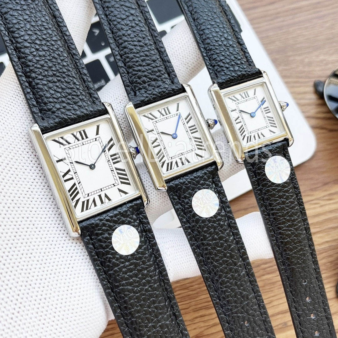

Top Stylish Quartz Watch Men Women Silver Dial Sapphire Glass Leather Strap Must Wristwatch Classic Rectangle Design Ladies Dress Clock 1540, Women;small;black 1