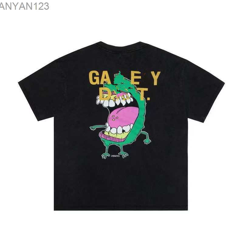 

Men' T-shirts Designer Galleryes Depts Used Gary Fried Color Washed Black Tide High Street Casual Loose Round Neck Short Sleeveisxv