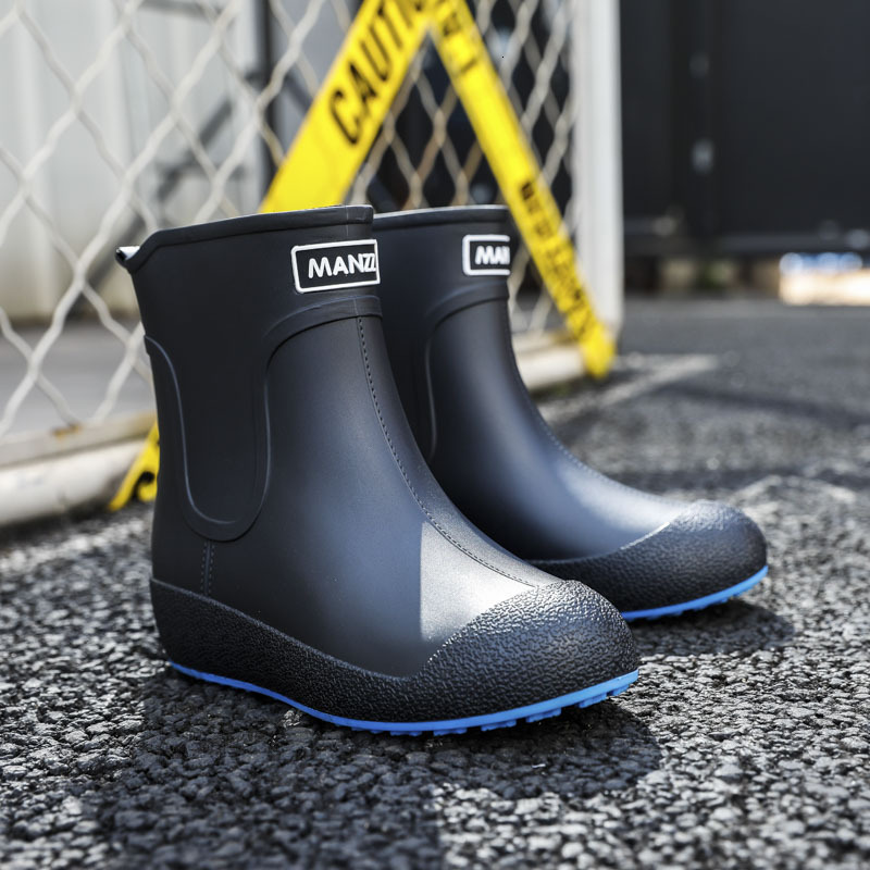 

Rain Boots Slip-on Rain Shoes Men Rubber Boots Waterproof Platform Booties Fashion Outdoor Non-slip Rain Boots Man Working Galoshes 230227, All black