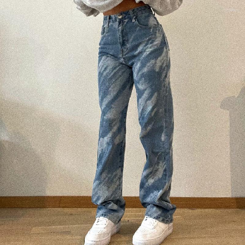 

Women' Jeans Autumn Casual Y2k Light Color Tie-dye Trousers Straight Leg Pants High Waist Women Streetwear Cut, Blue