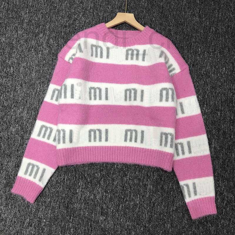 

Women' Sweaters Designer 2021 Pink/Blue Striped Letter Embroidered Mohair Sweater For Women Long Sleeves Pullovers 0002 VJSP, Blue cardigan