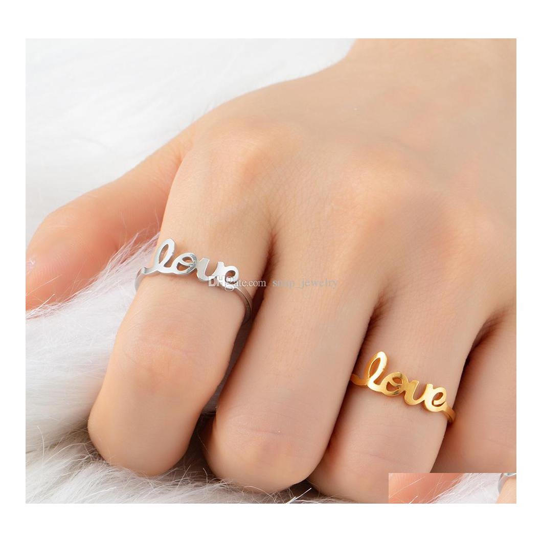 

car dvr Band Rings Fashion Letter Ring For Men Women Custom Love Personalized Jewelry Knuckle Stainless Steel Adjustable Couple Mother Gift Dhxqy