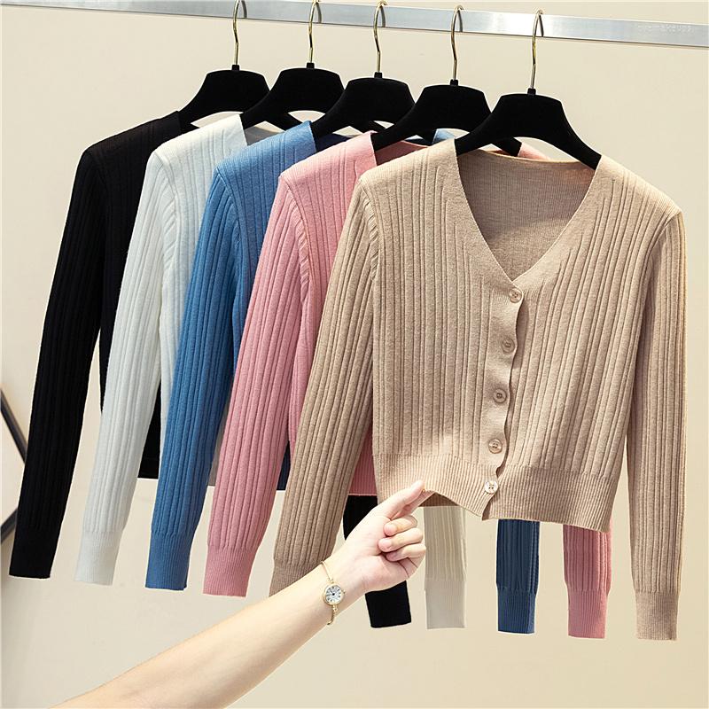 

Women's Knits 2023 Autumn Women Long Sleeve V-Neck Knitted Basic Sweater Coat Shirt Lady Sexy Short Elastic Slim Cardigan Button Blouse Tops, Knitted sweater