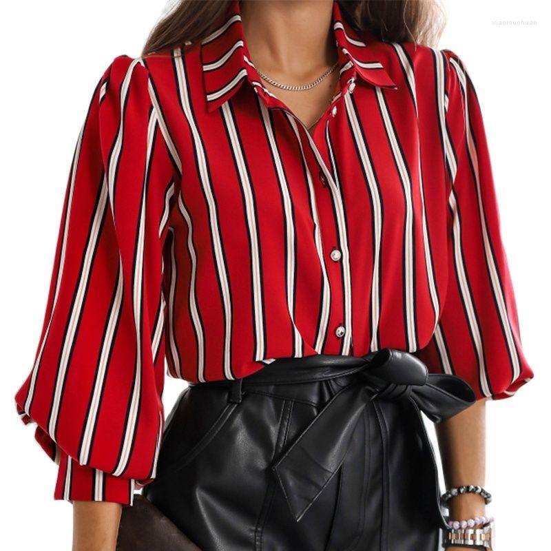 

Women' Blouses 2023 Women Striped Blouse Fashion Spring Autumn Clothes Europe And America Shirt Loose Style Tops Drop, Orange