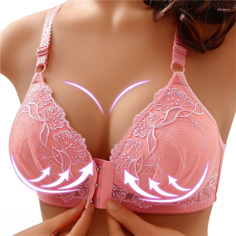 

Bras Women Sexy Push Up Bra Front Closure Embroidery Brassiere Wireless Bralette Breast Seamless Ladies Underwear Plus Size 100B, Color 4