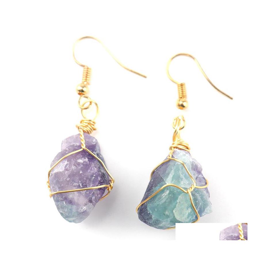 

car dvr Dangle Chandelier Gold Wire Wrap Natural Crushed Stone Rough Crystal Agate Earrings Wholesale Women Jewelry Drop Delivery Dh9Mw