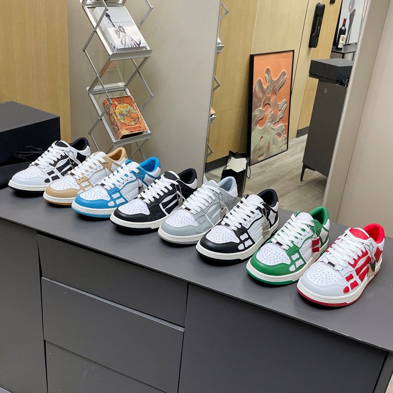 

2023 New Men women Designer Skel Top Low Shoes Bones Hi Leather Sneakers Luxury Skeleton Blue Red White Black Green Gray Brown couple casual Womens shoes Size 35-46, Shoes box