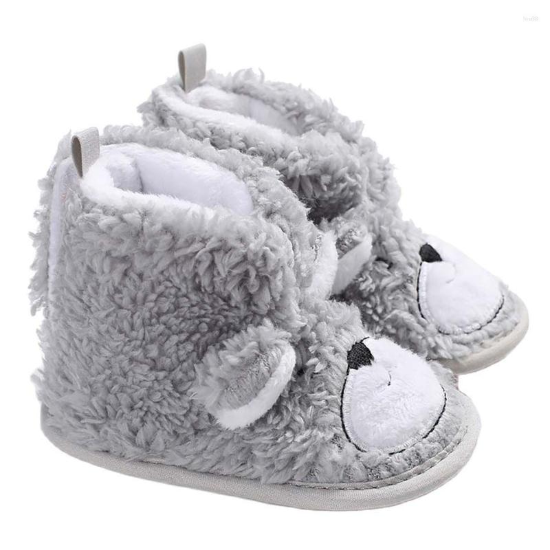 

First Walkers Winter Cute Bear Animal Baby Boots Fleece Warm Snow Booty Girls Boys Booties Born Walker Infant Toddler Crib Shoes, Gray