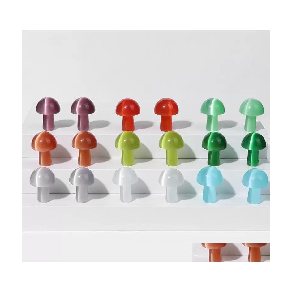 

car dvr Stone Mini Mushroom Statue Cats Eye Decoration Healing Crystal Gift Room Ornament Fish Tank Jewelry Making Drop Delivery Dho2I