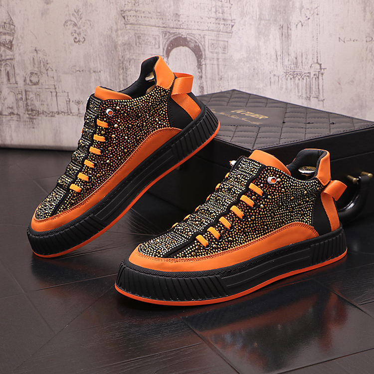 

2023 New Luxury shoes Men High Tops Black Graffit Platform Flats Shoes Skateboard Man Trending Leisure Sneakers Zapatillas Hombre, Black orange