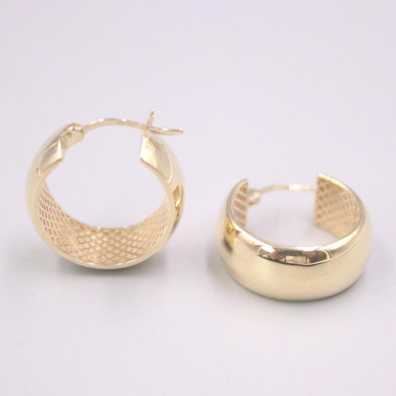 

Hoop Earrings Real Pure 18K Yellow Gold Glossy Grid Round Circle 4.5g For Men Woman Lucky Gift