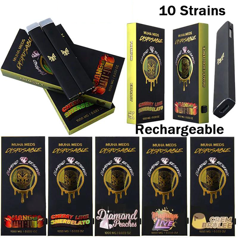 

10 Flavors Muha Meds Rechargeable Disposable Vape Pens Diamond Reserve Device Pods 1ml Empty Carts 280mAh Battery Starter Kits Micro USB Charger Thick Oil