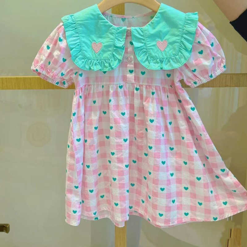 

Girl's Dresses Pink Green Heart Dress Summer Dress Lolita Child Girls Casual Midi Dress Children Dresses For Teens Party Princess Sundress L230227