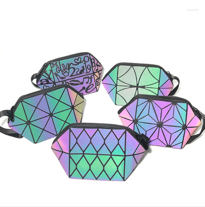 

Cosmetic Bags 2023 Fashion Lingge Compact Luminous Women's Make-up Bag Geometric Carry Reflective Girl