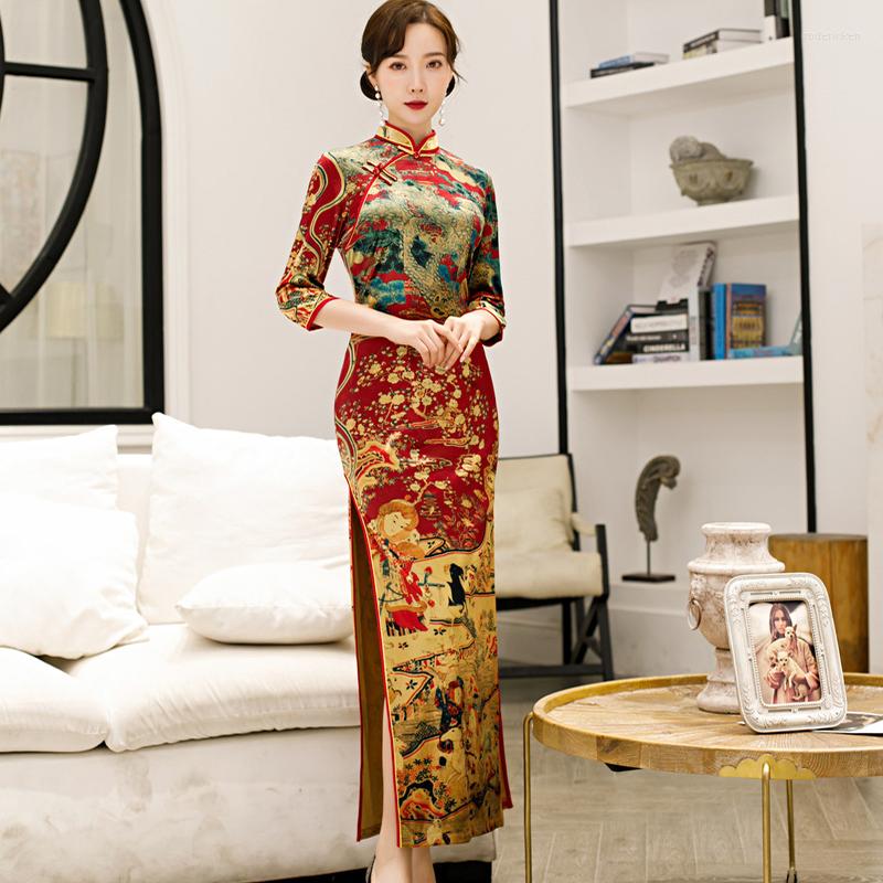 

Ethnic Clothing 2023 Traditional Chinese Cheongsam Mori Girl Velvet Qipao Dress Women Slim Oriental Style Dresses Elegant Party