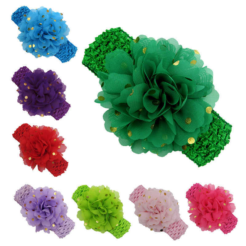 

A105 new hand-printed chiffon flower baby headband headdress children's knitting Headbands hair band 10 colors