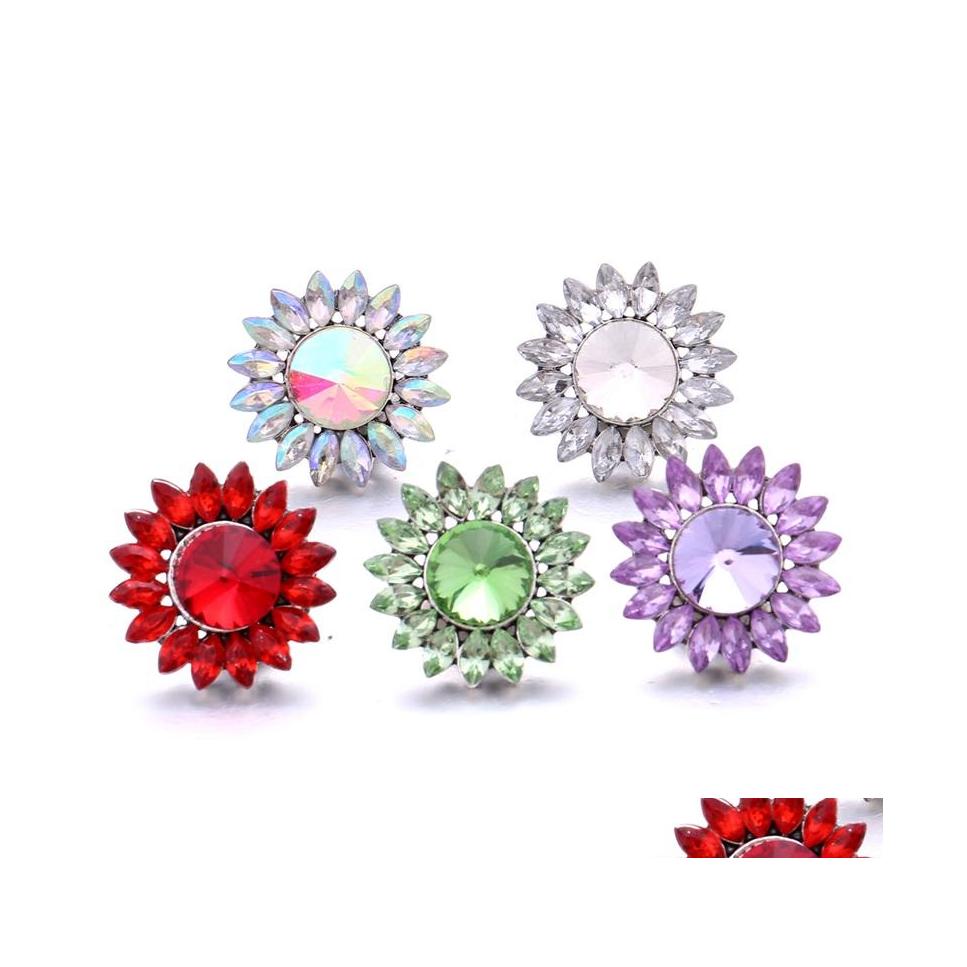 

car dvr Clasps Hooks Bright Rhinestone Fastener 18Mm Snap Button Sun Flower Clasp Metal Sunflower Charms For Snaps Jewelry Findings Suppli Dhdp2