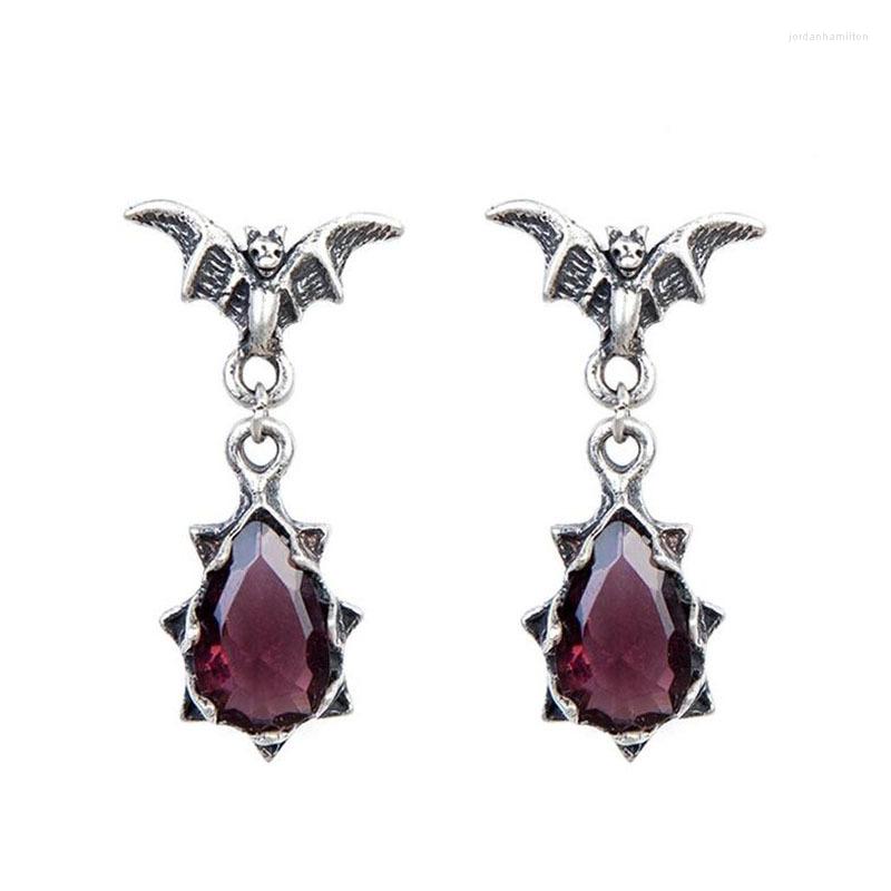 

Pendant Necklaces Cosplay Earring Necklace Gothic Red Vampire Bat Earrings Vintage Punk Drop For Women Jewelry Gift