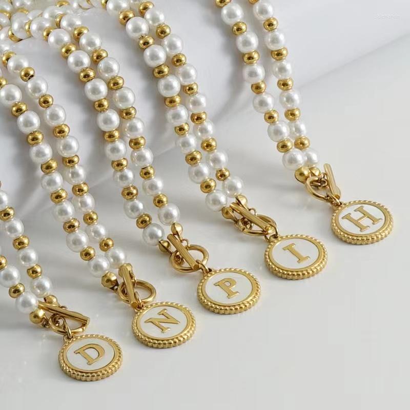 

Chains Initial Letter Necklace A-Z White Shell Round Alphabet Pendants Stainless Steel Letters Men Women Pendant Charm Jewelry