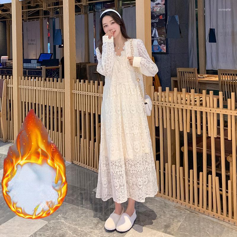 

Casual Dresses Lace Dress Women Elegant Clothing Long Sleeve Spring Autumn Clothes All-match Vintage White Female Vestidos Robe E310, Xing