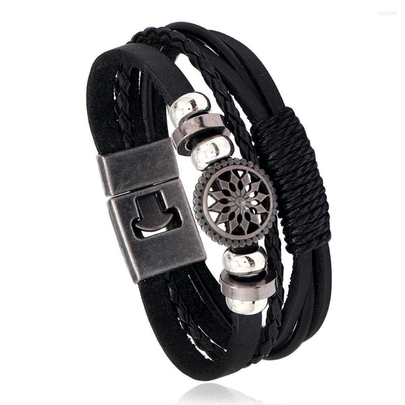 

Charm Bracelets Vintage Rudder Stainless Steel Leather Bracelet For Men Multi-layer Rope Bangles Pulseira Masculina