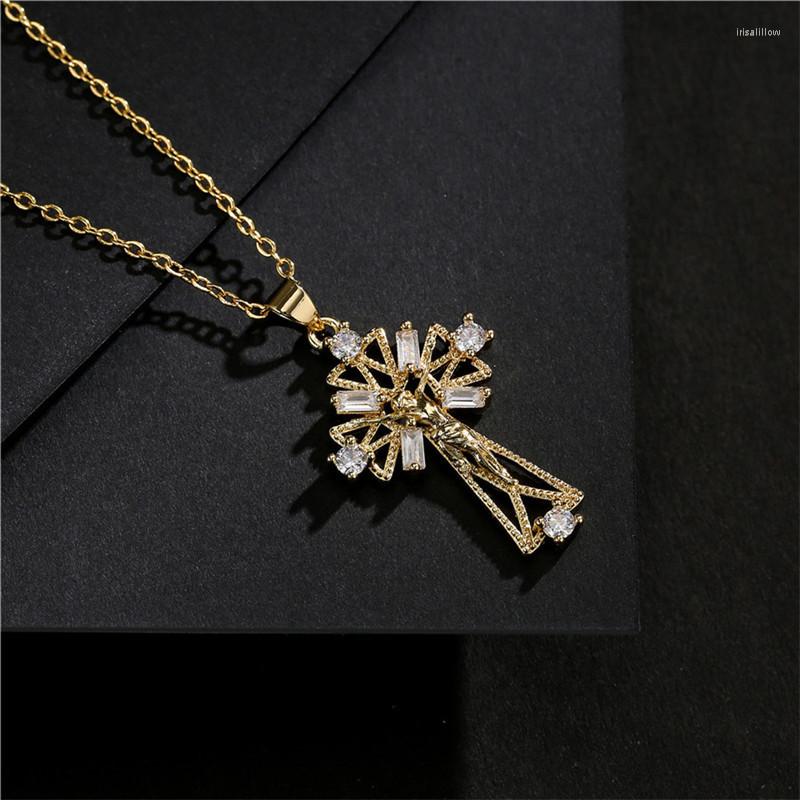 

Chains European And American Personality Trend Jesus Cross Pendant Hollow Out Design Zircon Necklace Religious Jewelry In Stock