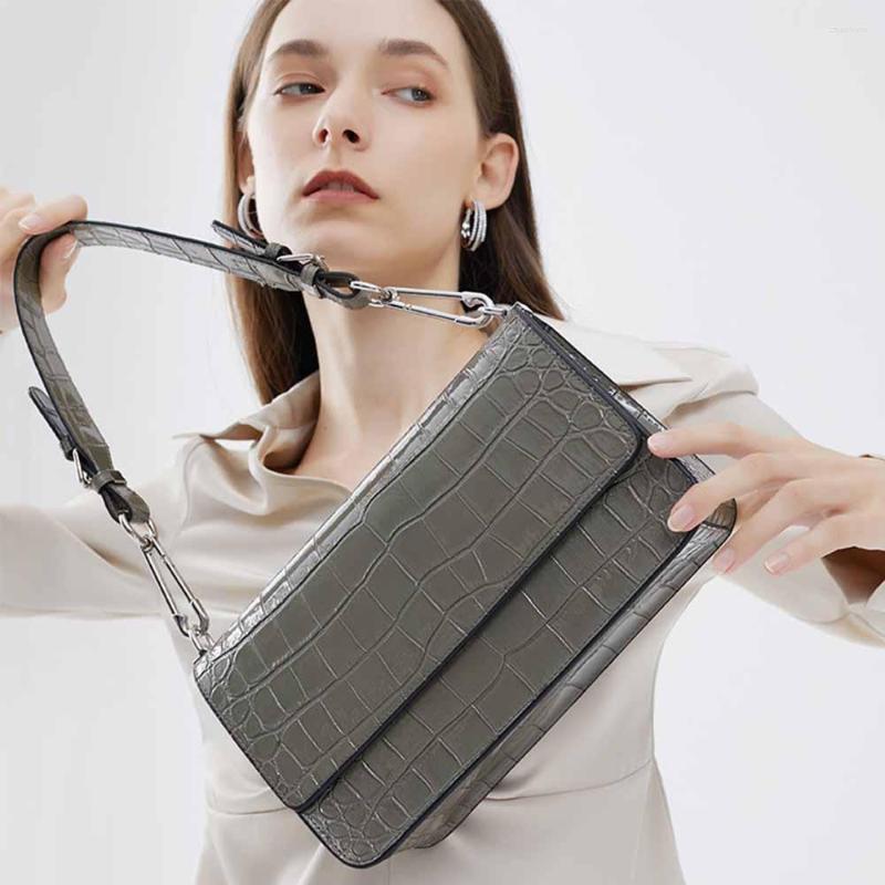 

Evening Bags MSsfashion Trend Spring Summer Women Bag Genuine Leather Underarm Purses Crocodile Print Shoulder Handbag Female Tote 2023, Black