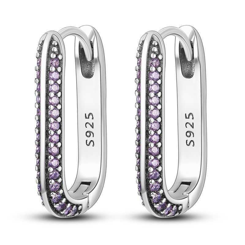 

Charm 2022 Trend New Purple Pave U Shape Hoop Earring With Zircon Silver Color Luxury Earrings for Women Girl Female Jewelry Accessori L230227