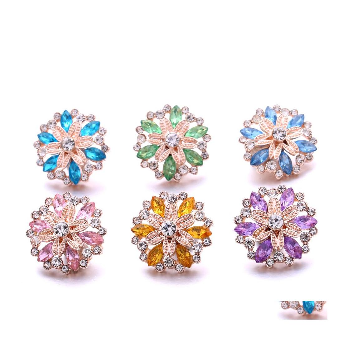 

car dvr Clasps Hooks Wholesale Gold Rhinestone Flower Ginger Snap Button Clasp Jewelry Findings Women Men Zircon Charms 18Mm Metal Snaps B Dhdkn