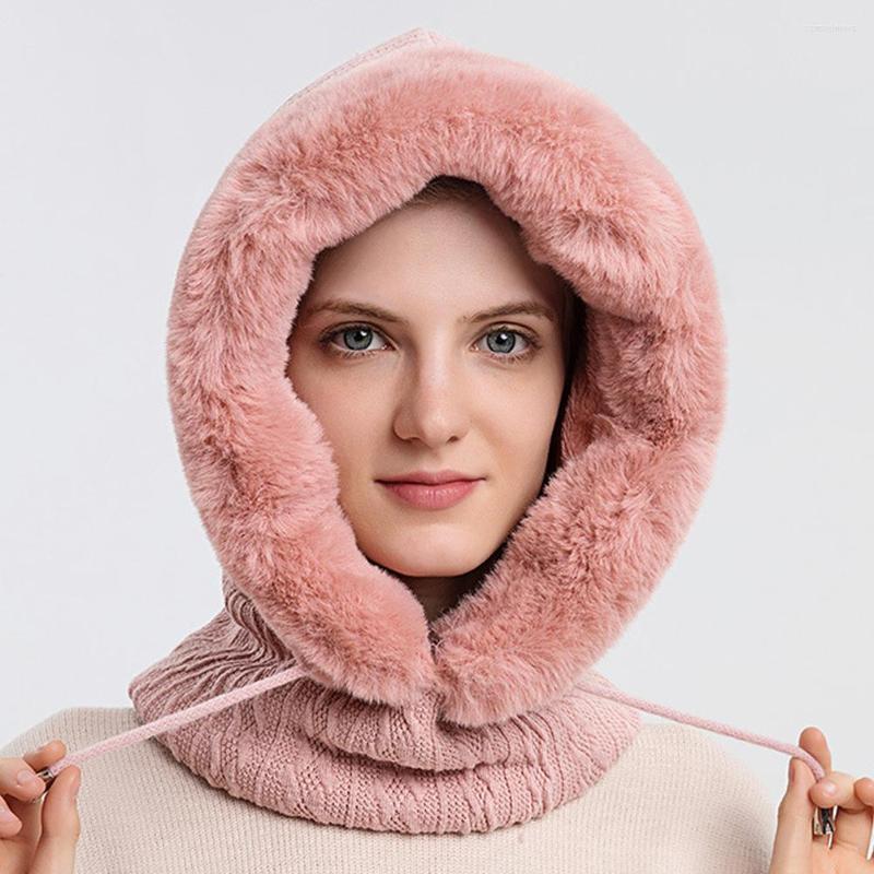 

Bandanas Knitted Neck Warmer Windproof Hood Ski Mask Plush Warm Fluffy Beanies Hat Women For Outdoor Sports Camping Riding