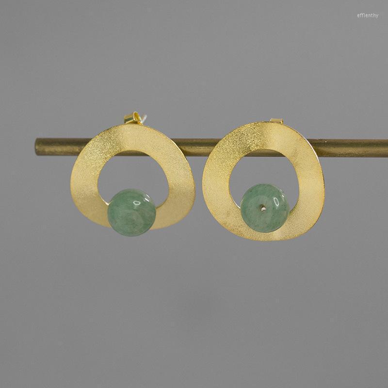 

Stud Earrings 925 Sterling Silver Natural Aventurine Modern Geometric For Women Fashion JewelryStud Effi22