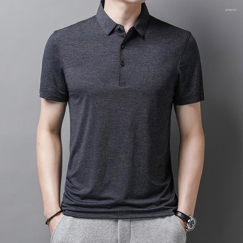 

Men's T Shirts 2023 Summer Fashion Collar Cotton Short Sleeve Men T-Shirt Business Casual Slim Sports Stripe Male Tee, Gray