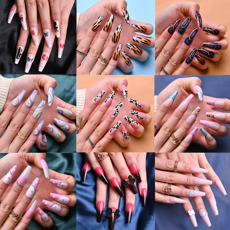 

False Nails Fake Art Nail Tips Press On With Designs Set Full Cover Artificial Short Packaging Kiss Display Clear Tipsy StickFalse, Bks520