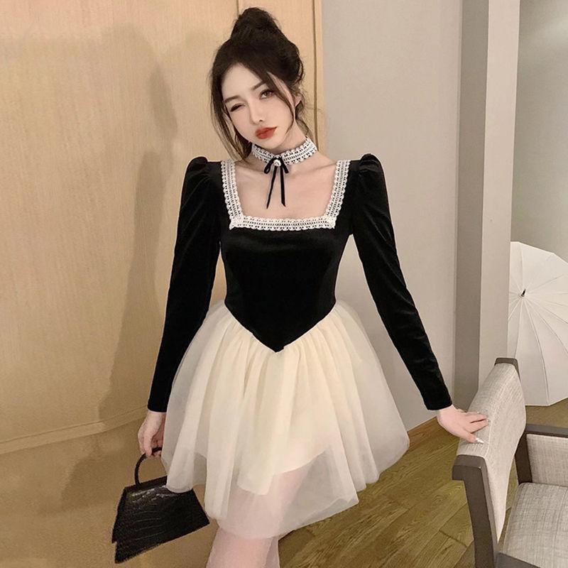 

Casual Dresses 2023 Bottoming Dress With Coat Winter Skirt Thickening Womens Fashion All-match Small Plaid, Black