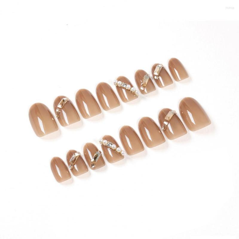 

False Nails 1 Set Chic Removeable Fake Manicure Wraps Lightweight Paste, Coffee