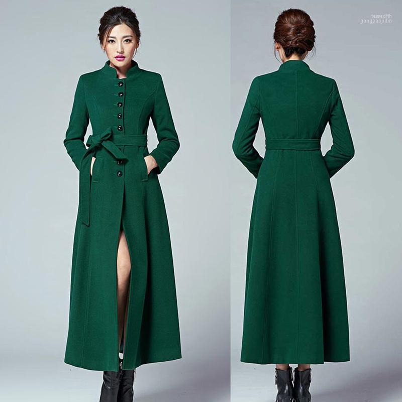 

Women's Wool & Blends 2023 Winter Women Woolen Long Coat Dark Green Lapel Single Breasted Ladies Elegant Warm Jacket Outwear Female Trench T