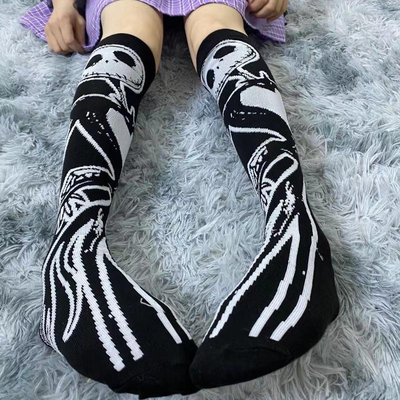 

Women Socks Harajuku Punk Skull Moon Printed Stocking Elastic