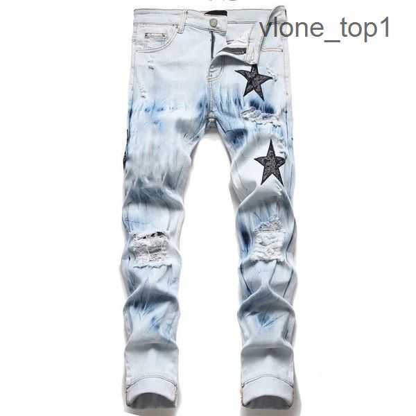 

Brand amirly Jeans Varsity Ripped Men European Jean Hombre s Letter Star Skinny Trend Embroidery Patchwork Motorcycle Pant 1 3GT0
