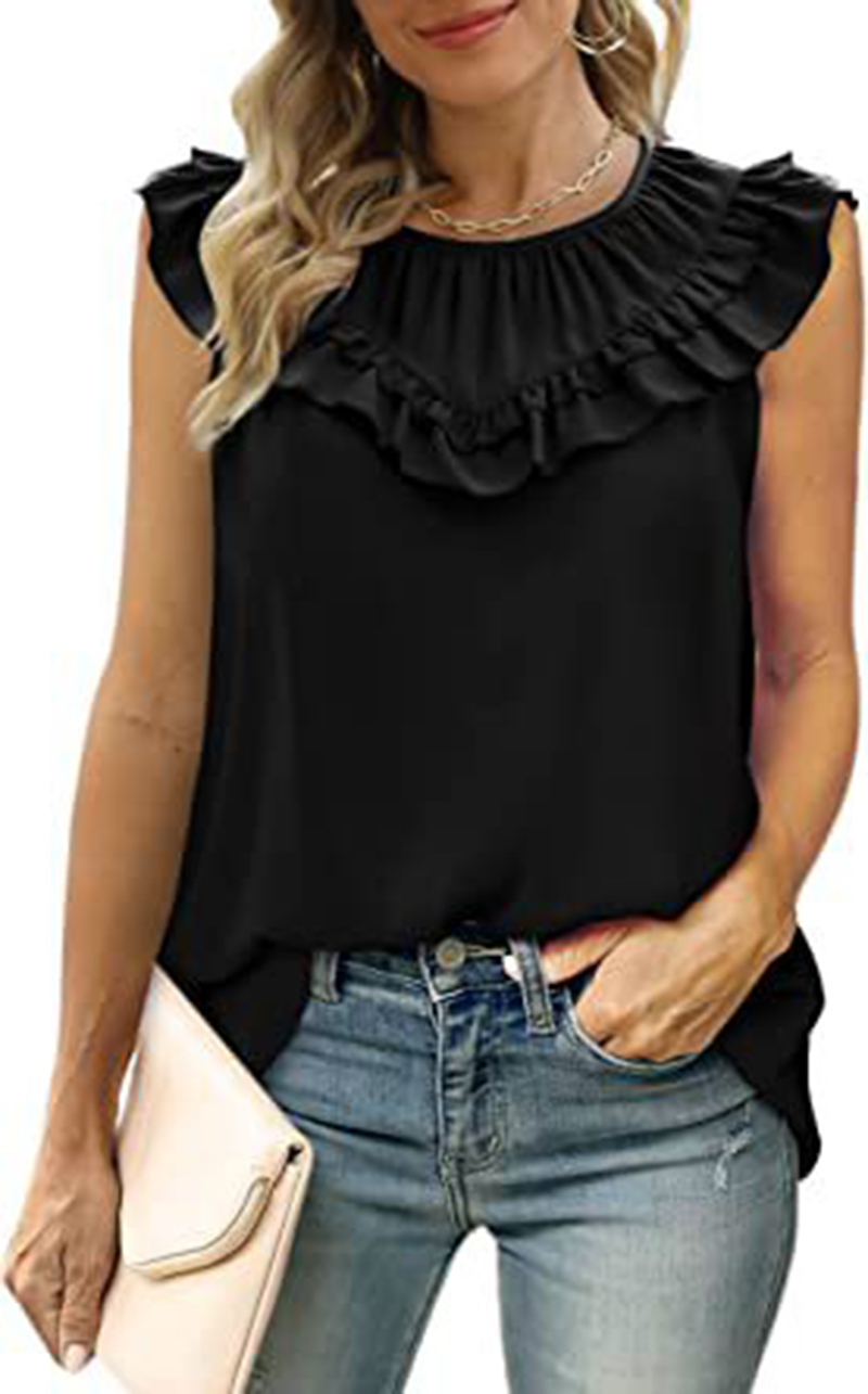 

Summer Tank Tops for Women Sleeveless Chiffon Blouses Ruffle Elegant Casual Shirts, Purple