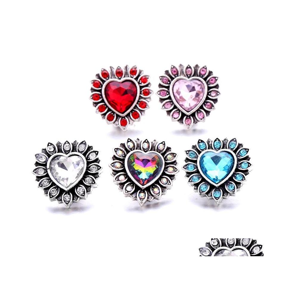 

car dvr Clasps Hooks Bright Rhinestone Fastener 18Mm Snap Button Clasp Metal Heart Charms For Snaps Jewelry Findings Suppliers Snapper Dro Dhlob