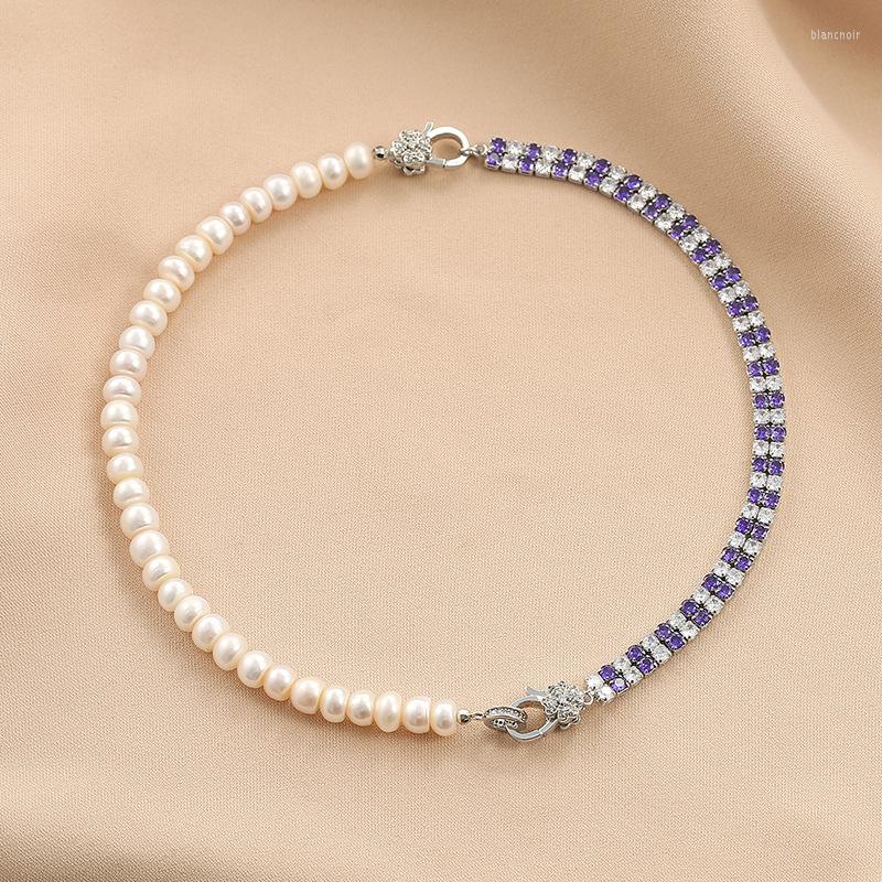 

Choker 2023 Freshwater Pearl Zircon Splicing Necklace Fashion Collarbone Chain Jewelry For Women