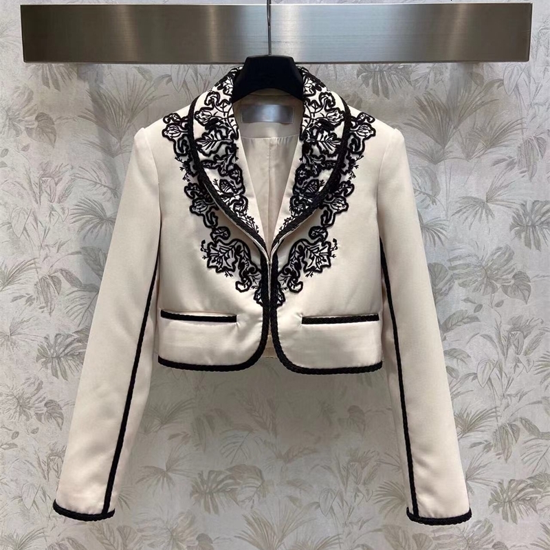 

Women s Jackets Runway Long Sleeve Women Slim Floral Embroidery Fashion Elegant Office Work Short 230225, Beige