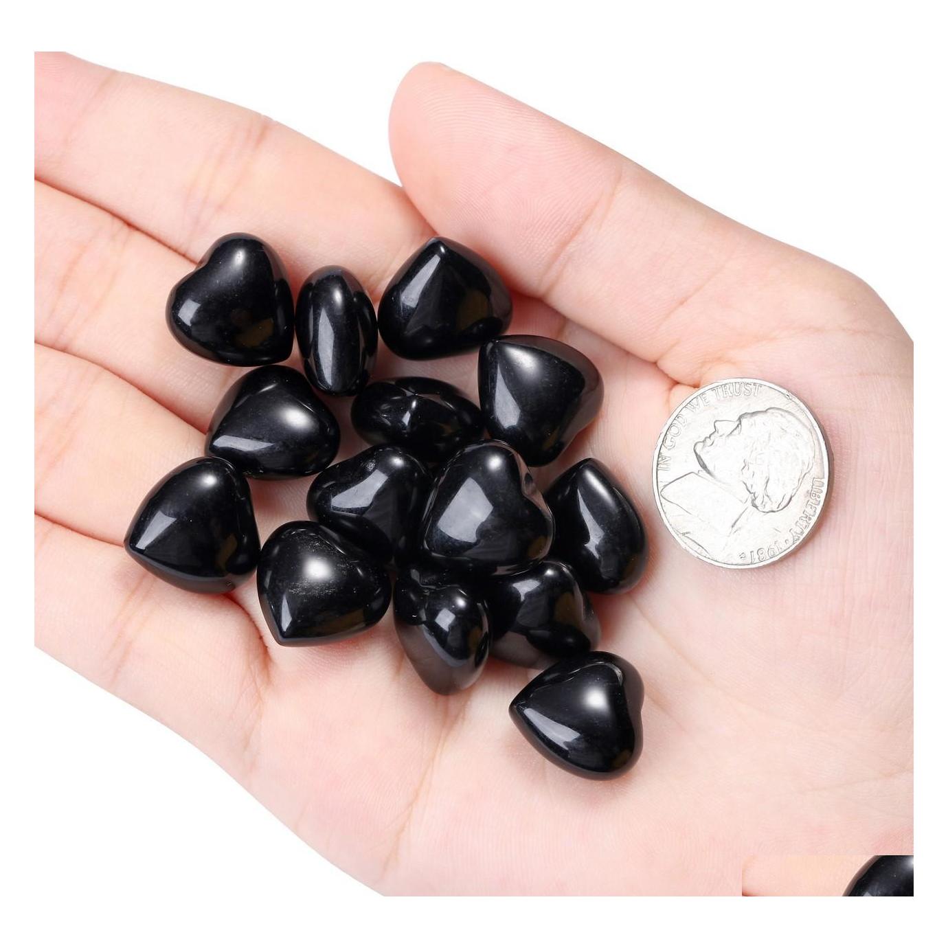 

car dvr Stone Natural Black Onyx Ornaments Carved 15X10Mm Heart Chakra Reiki Healing Quartz Mineral Tumbled Gemstones Hand Home Decor Drop D Dhpoe