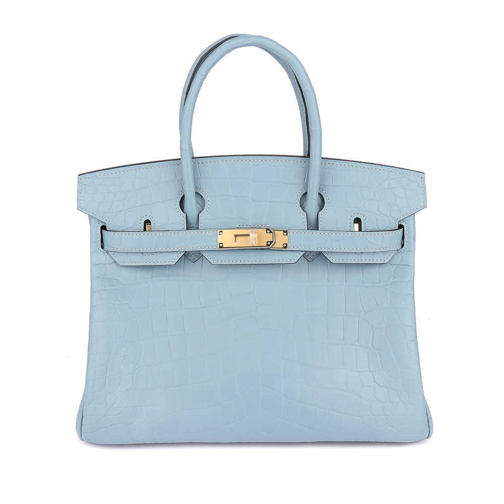 

Handbag Designer Herms Birkins Bag leather handbag hand wax for women, Wathet