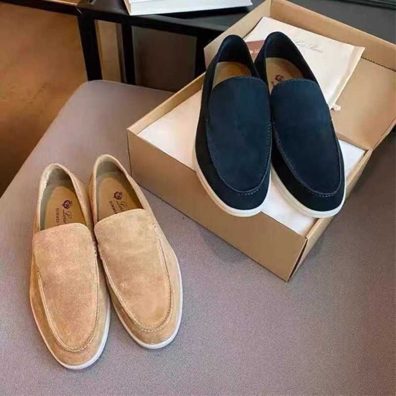 

Shoes Factory Designer Loropiana Classic Suede Lp Thick Sole with Flat Sole Casual Single Shoe Lazy Loafers Men's Shoes 4ER5, Military green