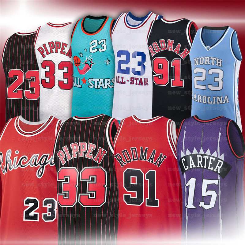 

NCAA MJ Basketball Jerseys 33 Scottie 91 Dennis Pippen Rodman 15 Vince 23 MichaelJD Carter Retro 1995 1996 Ness Stitched z2zz, Men